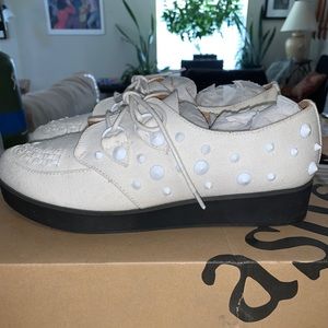 Cream Studded Fashion Loafers